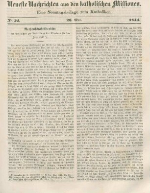 Neueste Nachrichten aus den katholischen Missionen Nr. 21