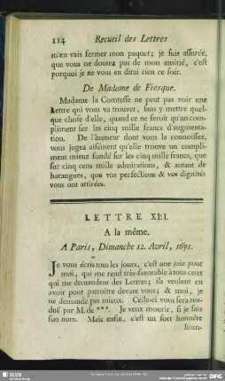 Lettre XLI. A la même. A Paris, Dimanche 12. Avril, 1671