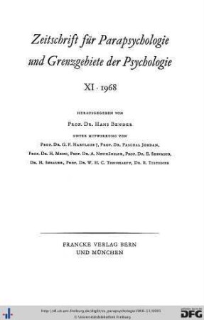 Band 11: Zeitschrift für Parapsychologie und Grenzgebiete der Psychologie