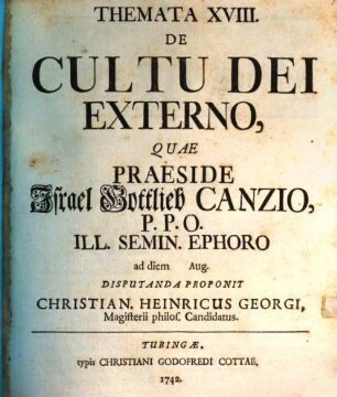 Themata XVIII. de cultu Dei externo