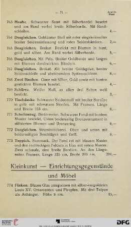 Kleinkunst – Einrichtungsgegenstände und Möbel (Nr. 774-868)