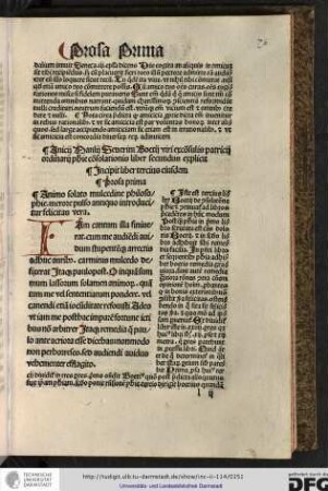 Incipit liber tertius eiusdem. Prosa prima