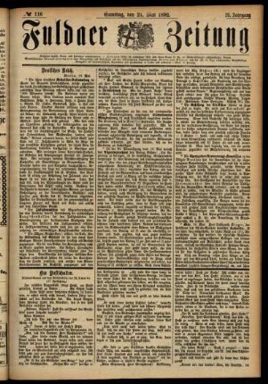 Ausgabe vom Samstag, den 21. Mai 1892.