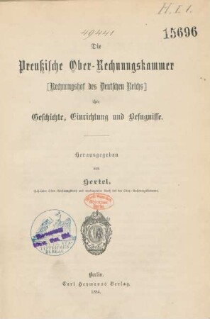[Hauptband]: Die Preußische Ober-Rechnungskammer