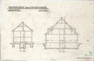 Fischer, Theodor; München - Freimann; Ledigenheim - Vorprojekt (Schnitte)