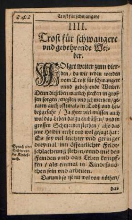 IIII. Trost für schwangere und gebehrende Weiber.
