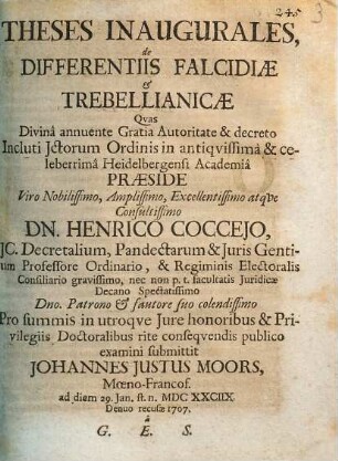Theses Inaugurales, de Differentiis Falcidiae et Trebellianicae