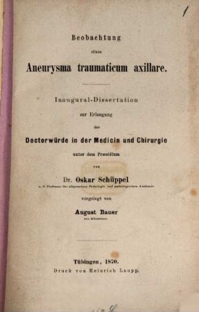Beobachtung eines Aneurysma traumaticum axillare : Inaugural-Dissertation