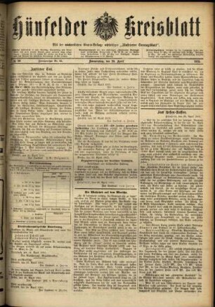 Ausgabe vom Donnerstag, den 29. April 1915.