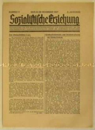 Sozialdemokratisches Mitteilungsblatt "Sozialistische Erziehung" u.a. zur Reichsarbeitswoche der Kinderfreunde