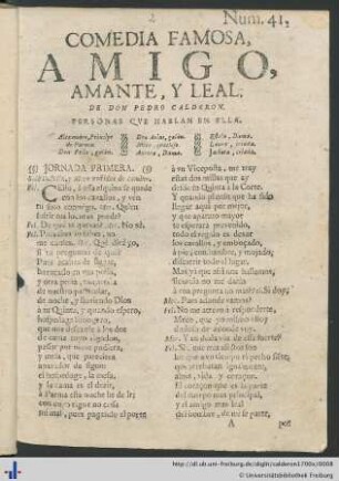 Comedia Famosa, Amigo, Amante, Y Leal.