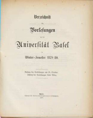Verzeichnis der Vorlesungen. 1879/80, 1879/80. WS.
