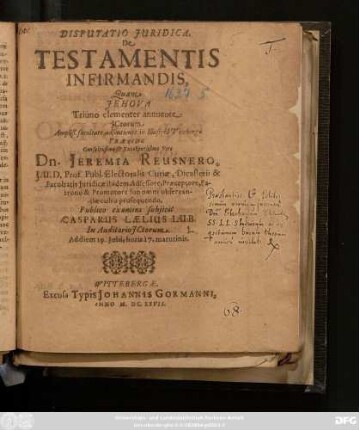 Disputatio Iuridica, De Testamentis Infirmandis