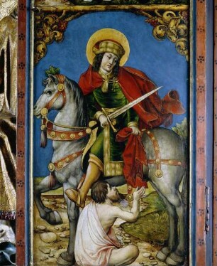 Flügelaltar mit Madonna und den Vierzehn Nothelfern — Der heilige Martin mit dem Bettler