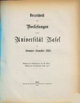 Verzeichnis der Vorlesungen. 1881. SS.