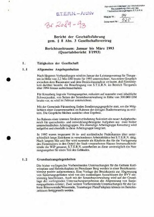 Bericht der Geschäftsführung: S.T.E.R.N., Oktober 1990 - März 1993 (Quartalsberichte)