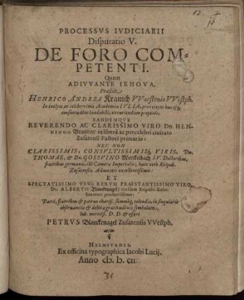 Processus Iudiciarii Disputatio V. De Foro Competenti