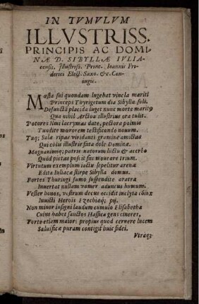 In tvmvlvm illvstriss. Principis ac dominæ D. Sibyllæ Ivliacensis, ...