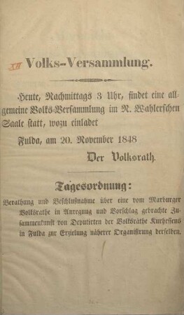 Volks-Versammlung. Fulda, am 20. November 1848.