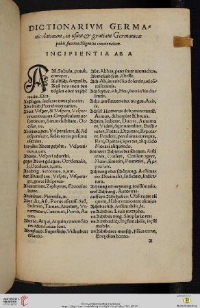 Dictionarium Germanicolatinum, in usum & gratiam Germanicae pubis, summa diligentia concinnatum
