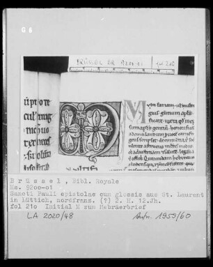 Ms 9200-01, Sancti Pauli epistolae cum glossis, fol. 210: Initiale M zum Hebräerbrief
