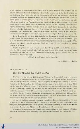 Der Bildhauer: Über die Mitarbeit der Plastik am Bau.