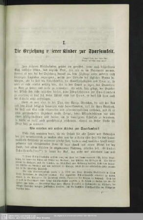 I. Die Erziehung unserer Kinder zur Sparsamkeit