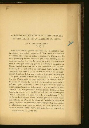 Modes de conservation du tissu nerveux et technique de la méthode de Nissl