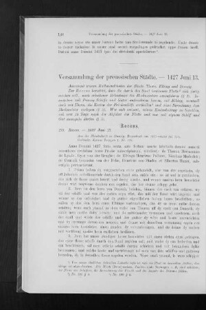 Versammlung der preussischen Städte. - 1427 Juni 13.