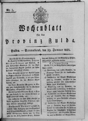Nr. 5, Ausgabe vom 29. Januar 1825