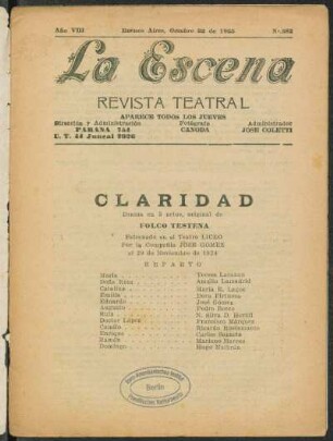 Claridad : drama en tres actos