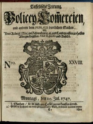 Nro. XXVIII, Montags, den 10. Jul. 1747