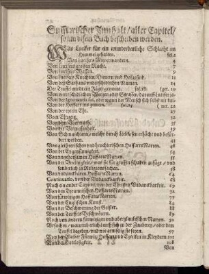 Summarischer Innhalt/ aller Capitel/ so in disem Buch beschriben werden.