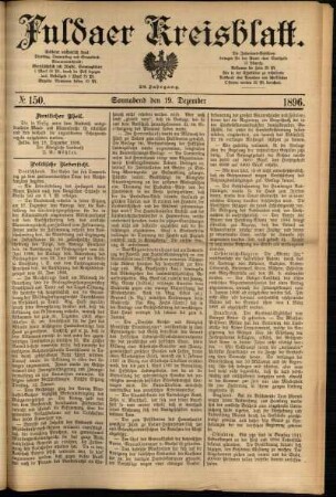 Erste Ausgabe vom Samstag, den 19. Dezember 1896.