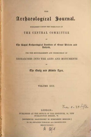 The archaeological journal. 30. 1873