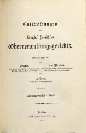 Entscheidungen des Preußischen Oberverwaltungsgerichts. 25. 1894