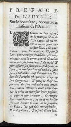 Preface De L'Auteur Sur le bon usage, & contre les illusions de l'Oraison.