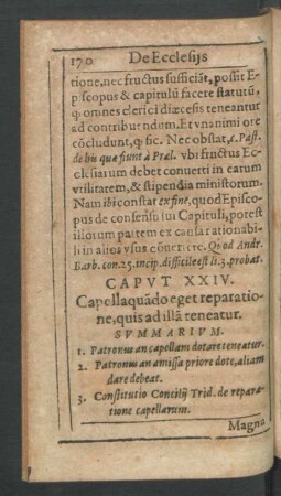 Caput XXIV. Capellaquando eget reparatione, quis ad illam teneatur.