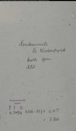 Kirchenbuchduplikat der katholischen Gemeinde Neukaunitz, Kreis Wiedenbrück (GHT 1866-1874) (Gemeinde: Katholische Gemeinde Neukaunitz)