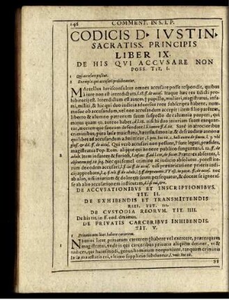 Codicis D. Iustin. Sacratiss. Principis Liber IX