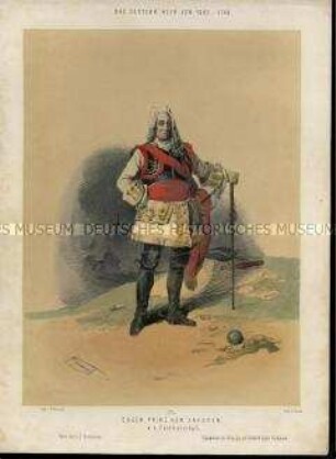 Uniformdarstellung, Porträt, Prinz Eugen von Savoyen als Feldmarschall, Österreich, um 1730. Tafel 21 aus: Gerasch: Das Oesterreichische Heer.
