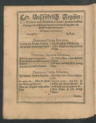 Ein Ausführlich Register/ Der Psalmen und Geistlichen Lieder