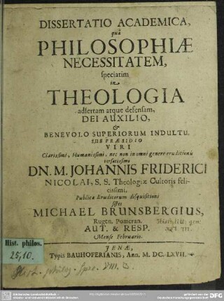 Dissertatio acad. Qua philosophia necessitatem speciatim in theologia ...