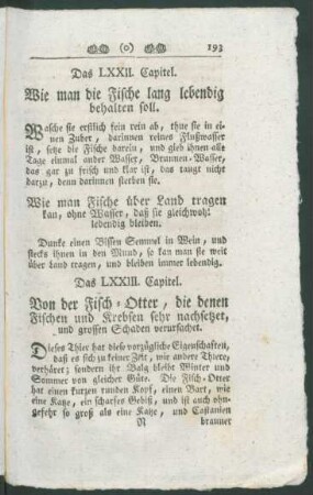 Das LXXIII. Capitel. Von der Fisch-Otter, die denen Fischen und Krebsen sehr nachsetzet, und grossen Schaden verursachet