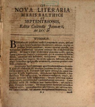 Nova literaria Maris Balthici et Septentrionis. 1704
