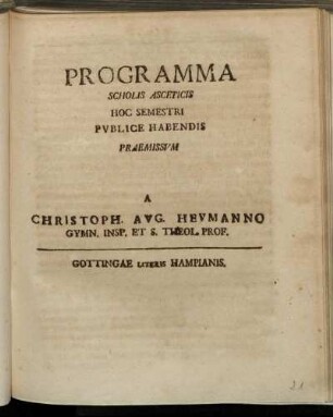 Programma Scholis Asceticis Hoc Semestri Pvblice Habendis Praemissvm