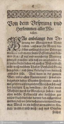Von dem Ursprung und Herkommen aller Metallen.