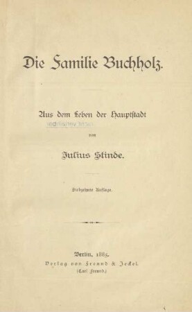 Die Familie Buchholz : aus dem Leben der Hauptstadt