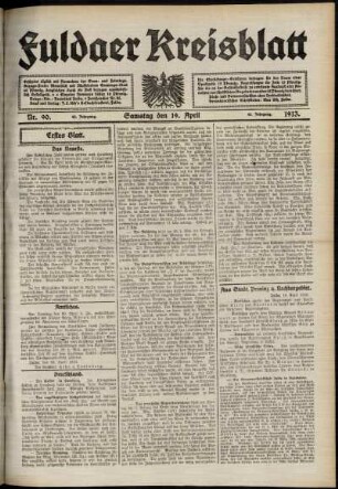 Erste Ausgabe vom Samstag, den 19. April 1913.