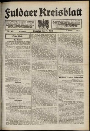 Erste Ausgabe vom Samstag, den 19. April 1913.